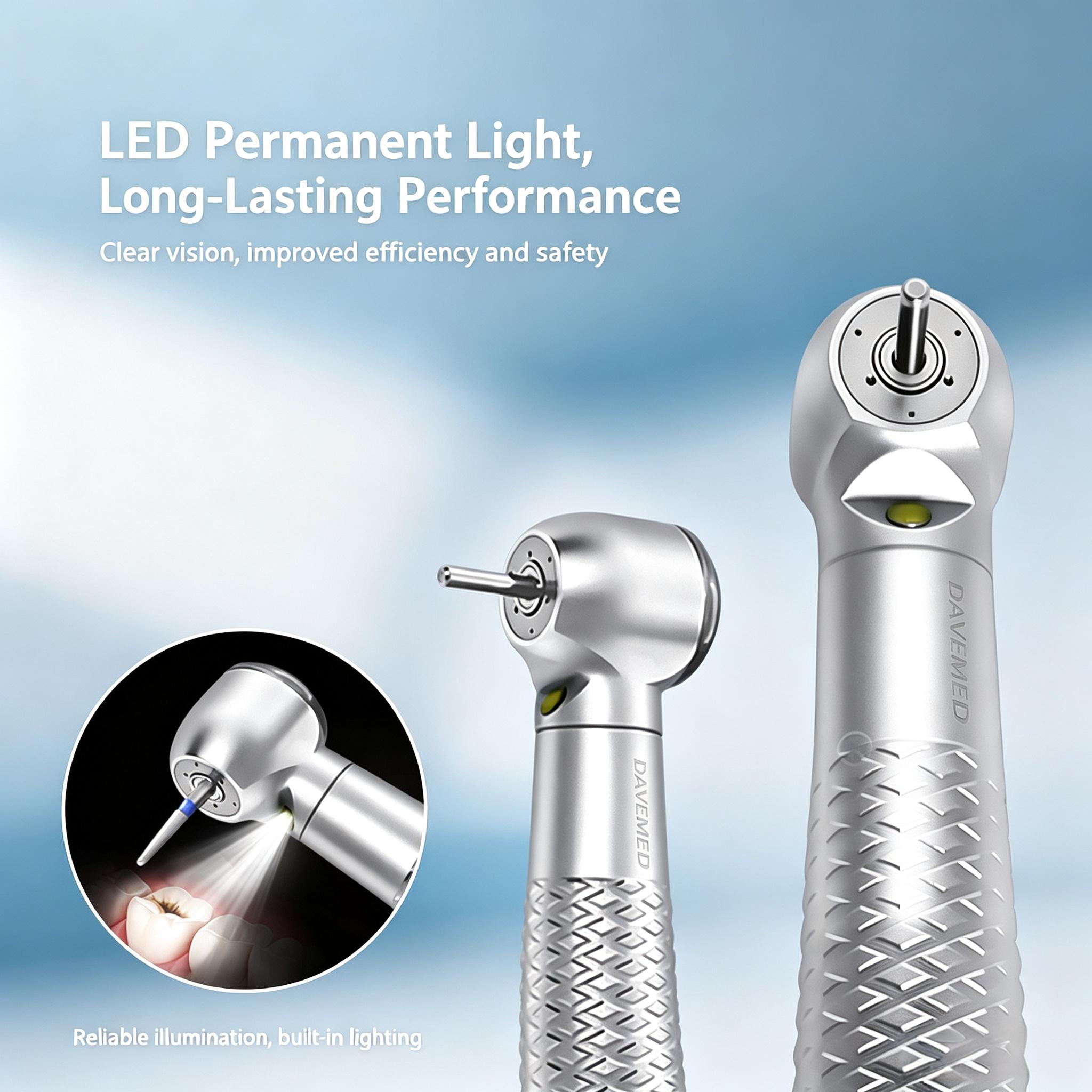 Dental Non-Declining Light High Speed Handpiece with Integrated Head, 4-Hole Multi Spray Push Button Turbine Handpiece - 图片 4