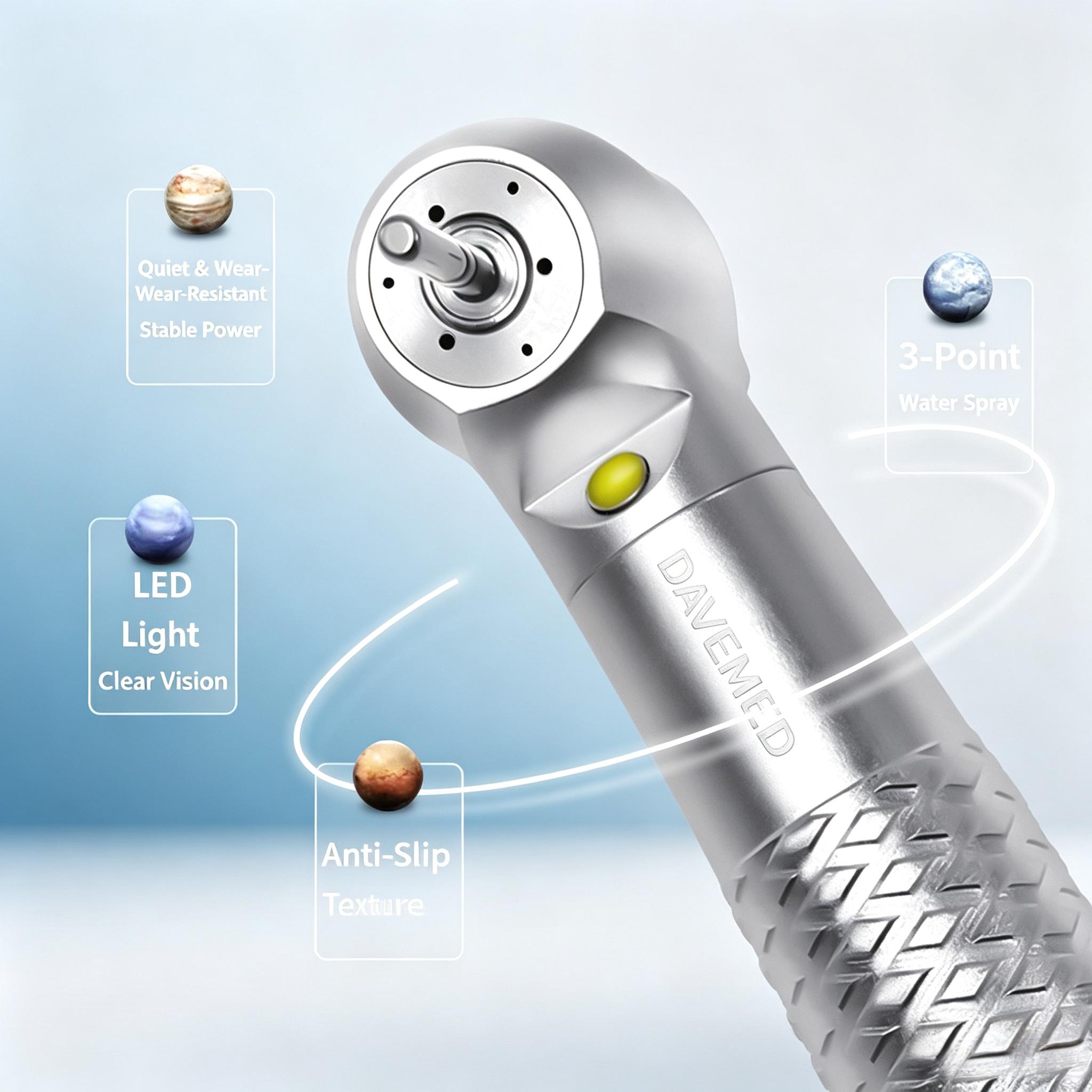 Dental Non-Declining Light High Speed Handpiece with Integrated Head, 4-Hole Multi Spray Push Button Turbine Handpiece - 图片 9