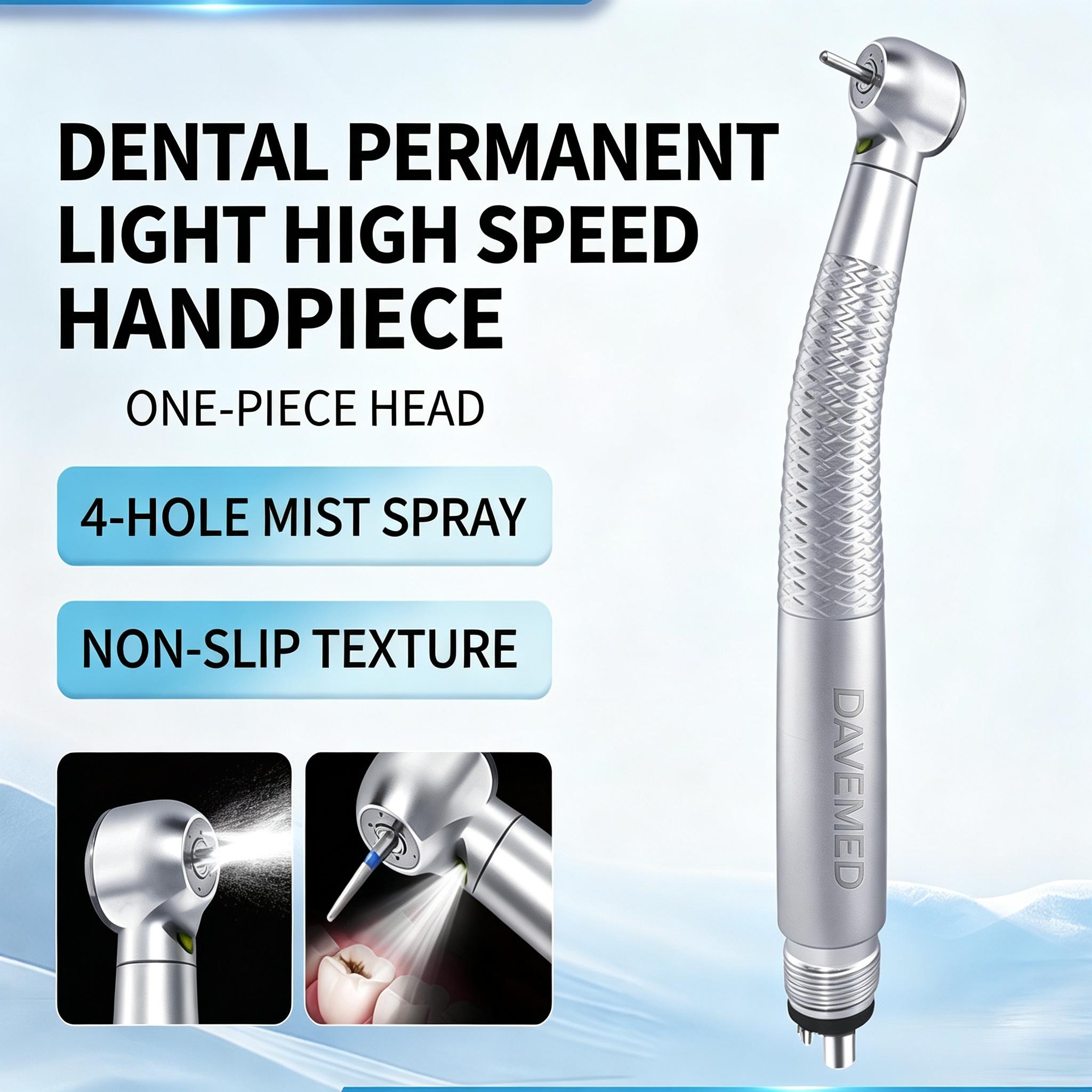 Dental Non-Declining Light High Speed Handpiece with Integrated Head, 4-Hole Multi Spray Push Button Turbine Handpiece - 图片 3